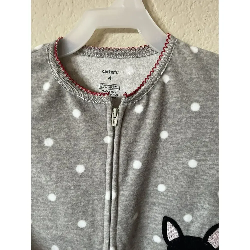 Carter's Gray Polka Dot Scottish Terrier Zip Up Girls' Footed Pajamas Size 4